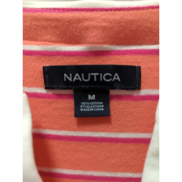 Nautica Women's Summer dress sleeveless M medium Coral Pink White Striped vneck - Picture 3 of 5